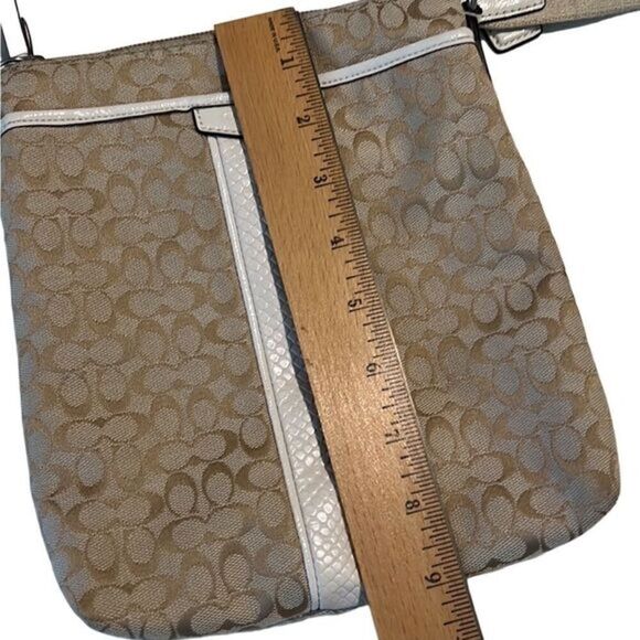 Coach Tan and White Patent Leather C Signature Crossbody Bag - Picture 4 of 16